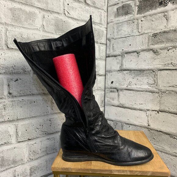 Miz Mooz Bloom Boots 8 Black Distressed Leather Wedge Heel Knee High Side Zip - Picture 10 of 16